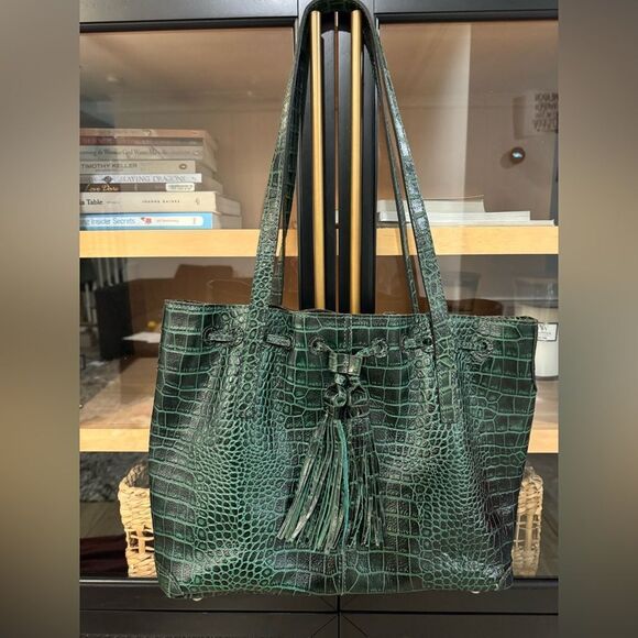 Patricia Nash 10th Anniversary Limited Edition Vintage Green Croc Leather Bag - Picture 13 of 16